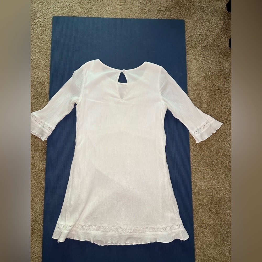 Sanctuary dress cotton eyelet trim pleated white 3/4 sleeves - Picture 4 of 16